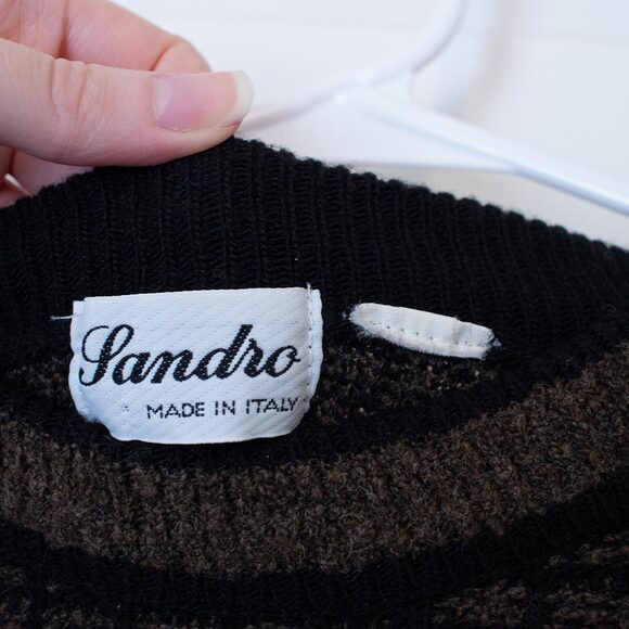 Classic VTG Landro Sweater Italy Brown Black Geometric Knit XL Prep Soft Autumn - Picture 5 of 6
